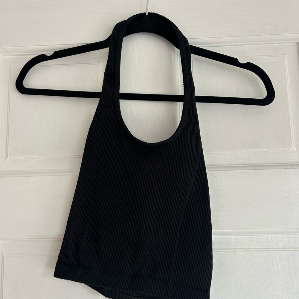 American Eagle Black Ribbed Halter Top